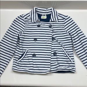 Blue and white striped blazer.